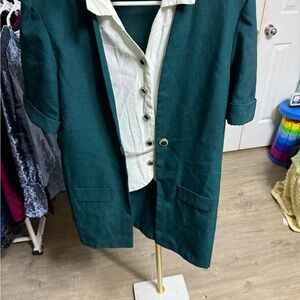 Chic Teal Women's Blazer with White Accents